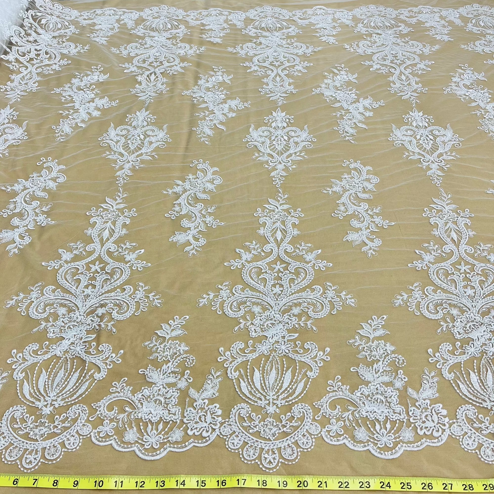 Beaded Lace Fabric Embroidered on 100% Polyester Net Mesh | Lace USA - GD-12186